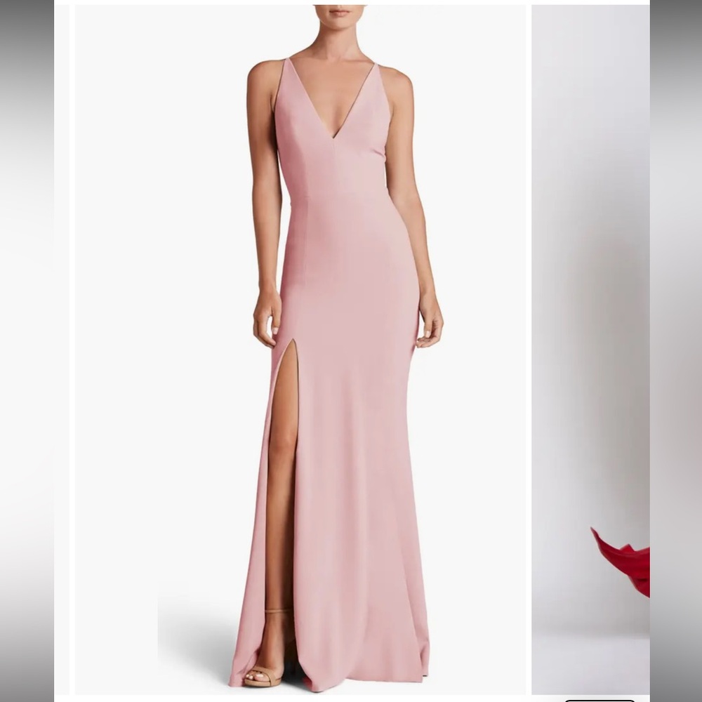 Tres. The Population Iris Slit Crepe Gown in Blush